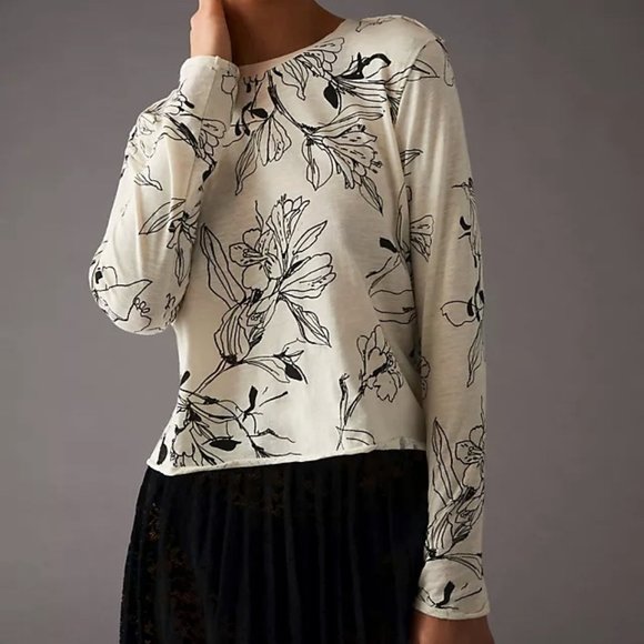 Maeve Long-Sleeve Printed Tee In Black and White - Picture 4 of 5